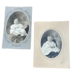 2 Antique Cabinet Card Photos Black And White Children Babies Red Lodge Montana